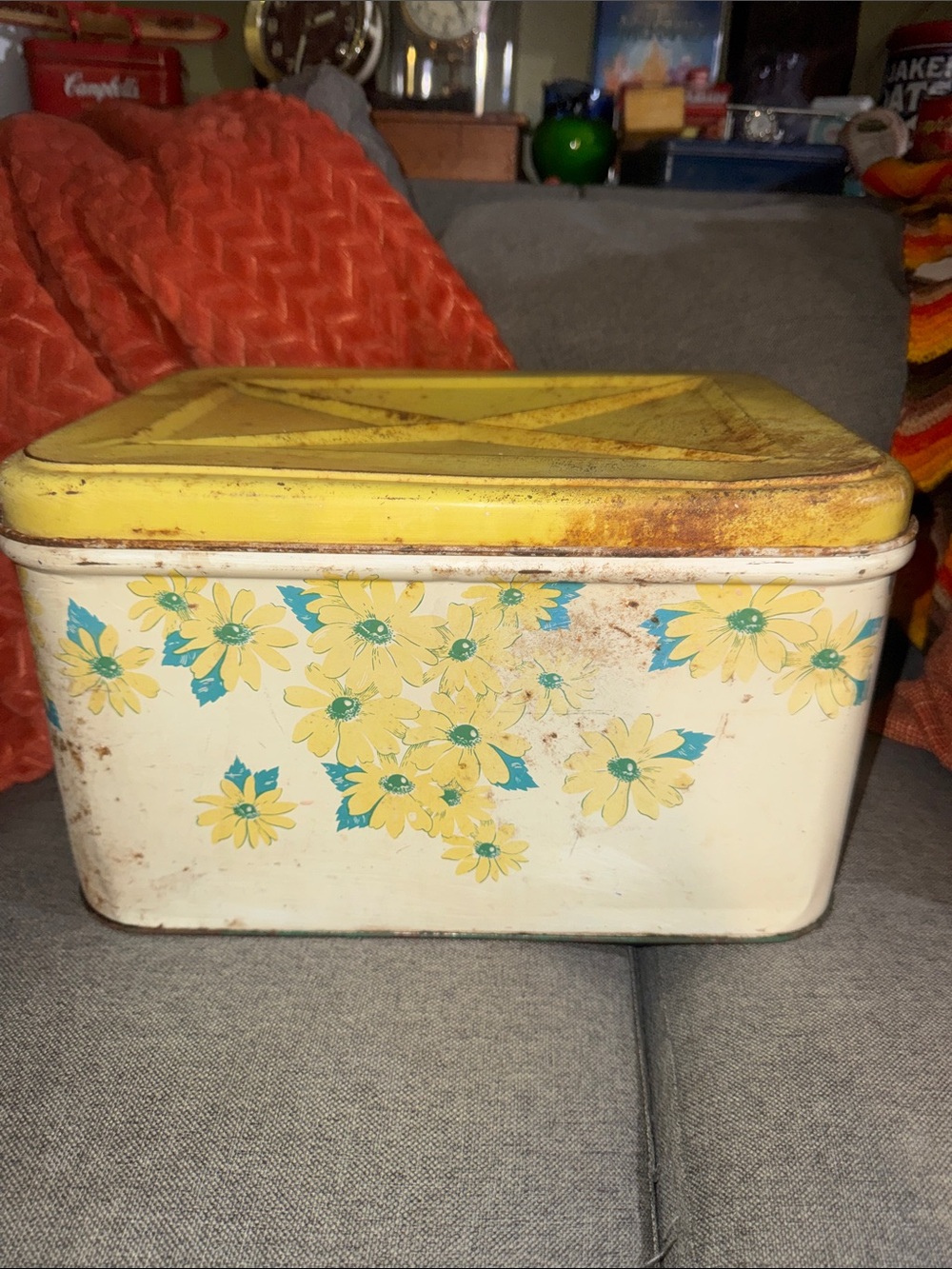 Rare Vintage 1970s Sunflower Bread Bin Kitchen Storage | Rustic Cottagecore Vibe